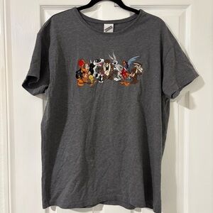 Vintage Men’s Embroidered Looney Tunes Gray T Shirt Bugs Bunny Taz Tweety Size L